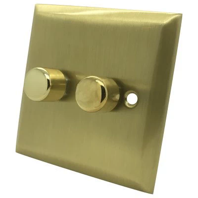 Vogue Satin Brass LED Dimmer and Push Light Switch Combination
