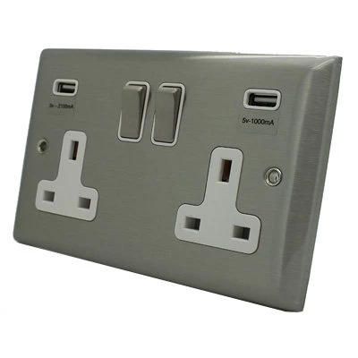 Vogue Satin Stainless Plug Socket with USB Charging