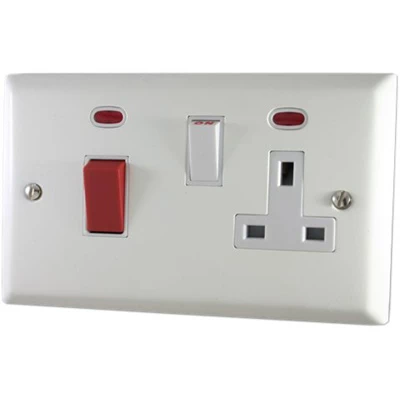 Vogue White Cooker Control (45 Amp Double Pole Switch and 13 Amp Socket)