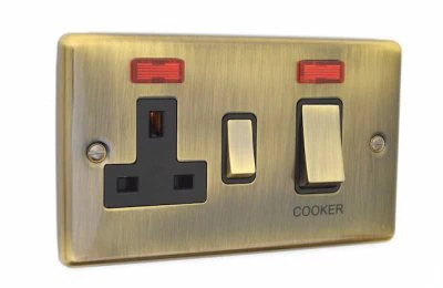 Warwick Antique Brass Cooker Control (45 Amp Double Pole Switch and 13 Amp Socket)