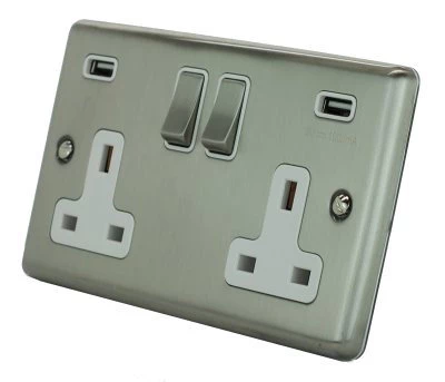 Warwick Brushed Steel Plug Socket with USB Charging