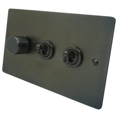 Burnished Flat Waxed Copper Dimmer and Light Switch Combination