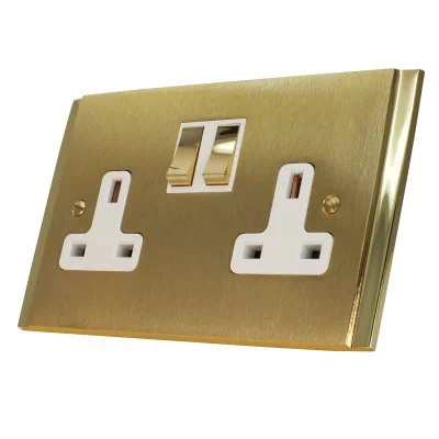 Art Deco Dual Satin Brass Switched Plug Socket
