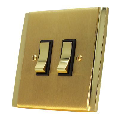 Art Deco Dual Satin Brass Dimmer and Toggle Switch Combination