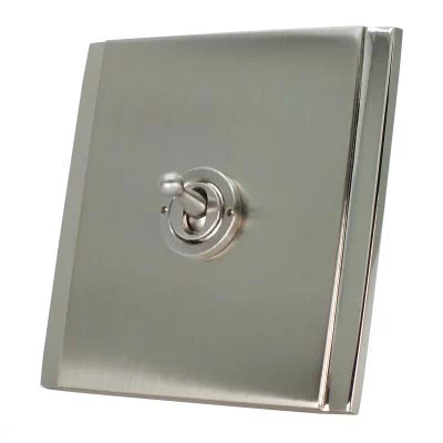 Art Deco Dual Satin Nickel Intermediate Toggle Switch and Toggle Switch Combination