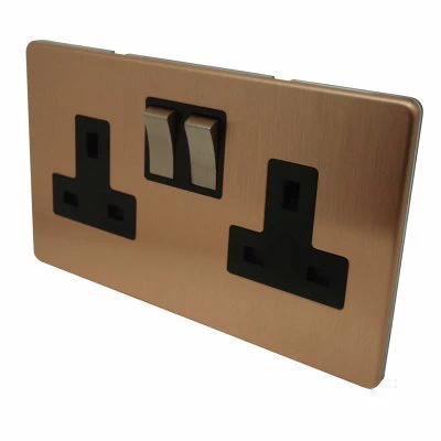 Screwless Brushed Copper Switched Plug Socket (Twin Earth)