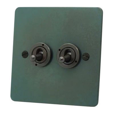 Burnished Flat Waxed Copper Intermediate Toggle Switch and Toggle Switch Combination