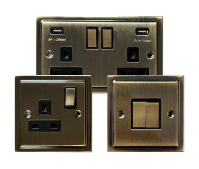 See the Art Deco Classic Antique Brass socket & switch range