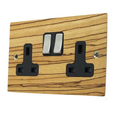 See the Flat Wood Veneer Zebrano | Satin Stainless socket & switch range