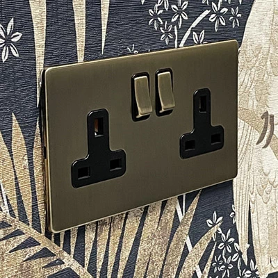 Contemporary Screwless Antique Brass Sockets & Switches