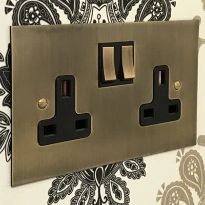 Executive Square Antique Brass Sockets & Switches
